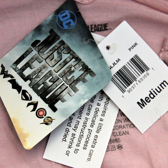 Women's Justic Leage Graphic Top Pink Gold Black Justice League LS Medium - Picture 6 of 6